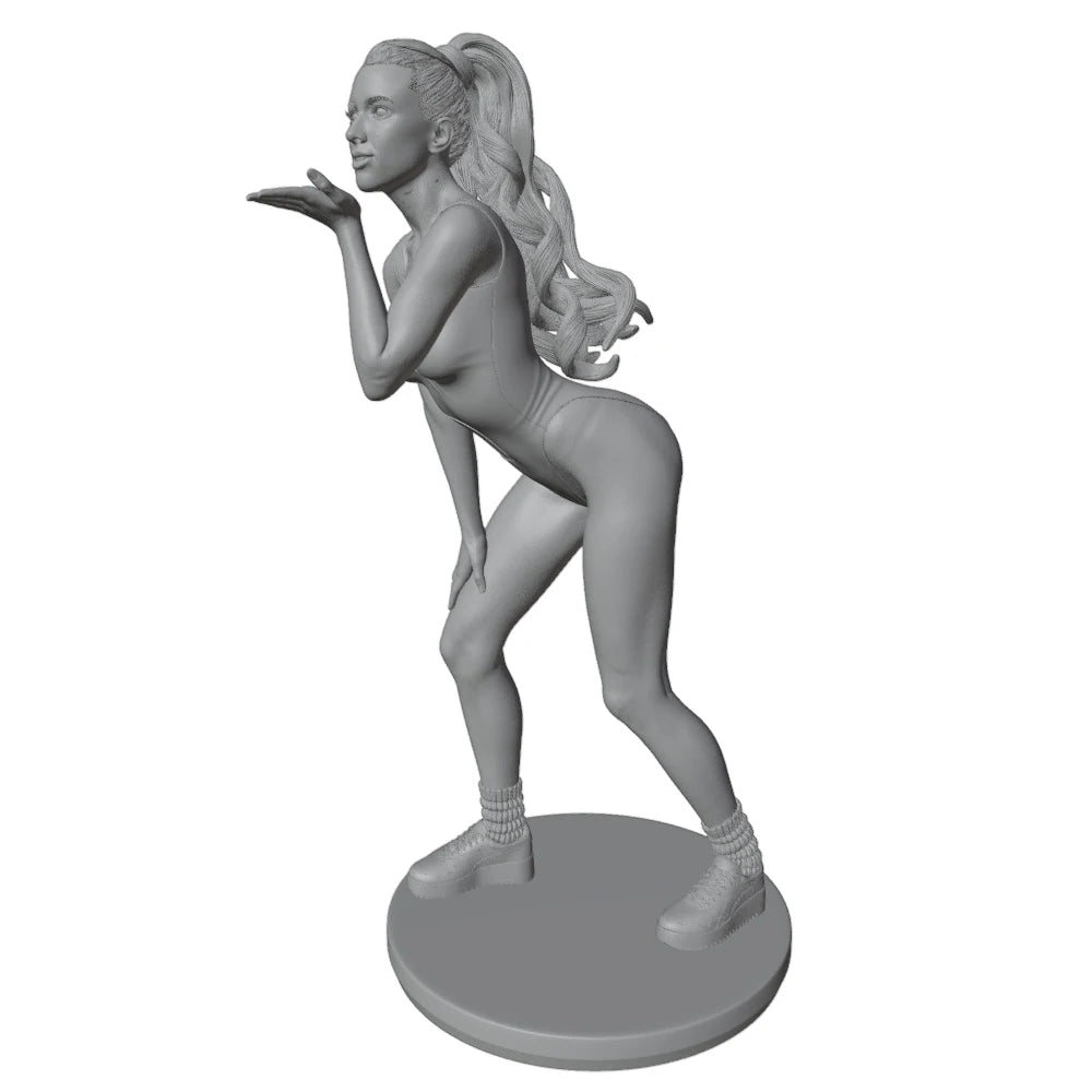 1/24 Pin-up Female with Flowing Hair Leaning Pose, Resin Model Figure Kit, Unassembled and Unpainted