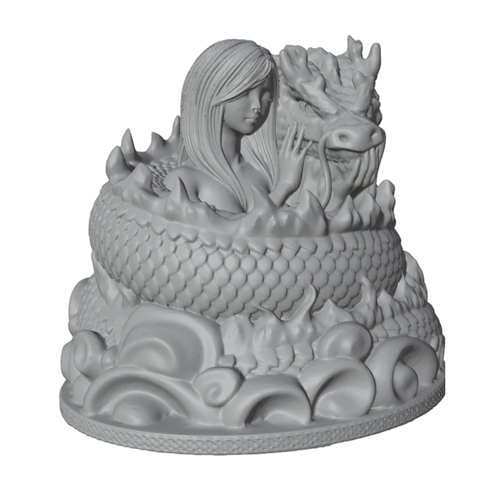 1/24 Medieval Fantasy Female & Dragon, Resin Model Bust Kit, Unassembled and Unpainted