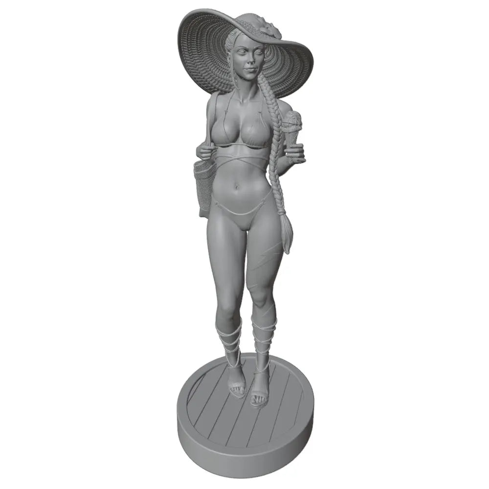 1/24 Beach Pin-up with Tropical Drink and Hat, Resin Model Figure Kit, Unassembled and Unpainted