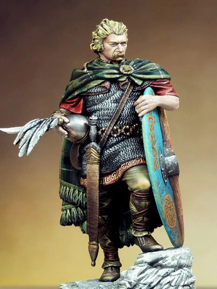 1/32 Medieval Knight with Ornate Shield and Red Cloak, Resin Model Figure Kit, Unassembled and Unpainted