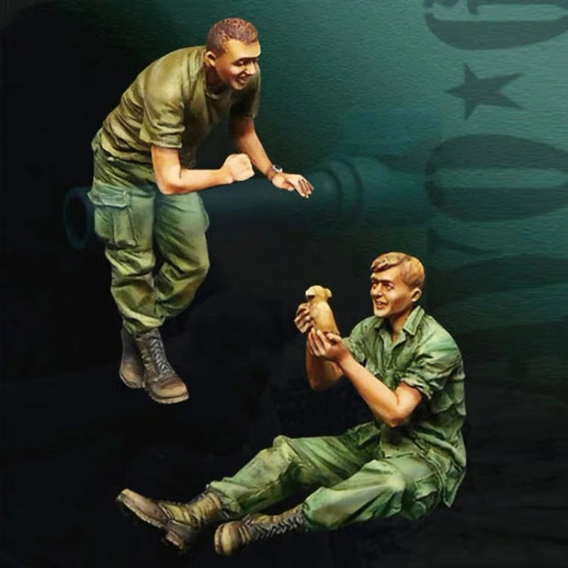 1/35 Vietnam War US Soldiers with Dogs, 2 Figures, Resin Model Figure Kit, Unassembled and Unpainted