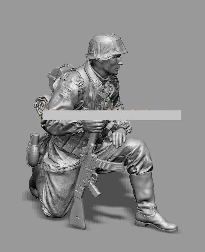 1/16 WWI German Infantryman Kneeling with Rifle, Resin Model Figure Kit, Unassembled and Unpainted