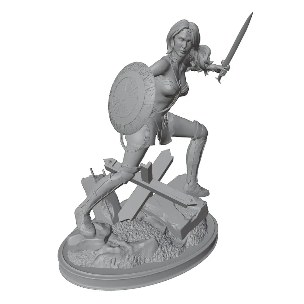 1/24 Warrior Woman Striking with Sword and Shield, Resin Model Figure Kit, Fantasy Theme, Unassembled and Unpainted