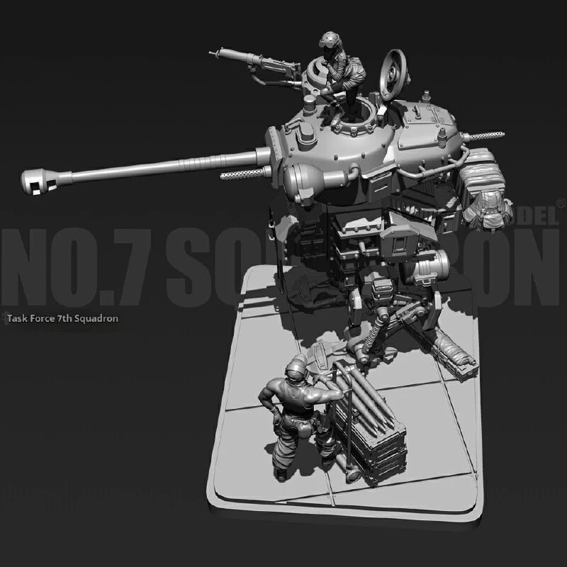 120mm Modern Futuristic Military Tank Squadron, 4 Figures, Resin Model Diorama Kit, Unassembled and Unpainted