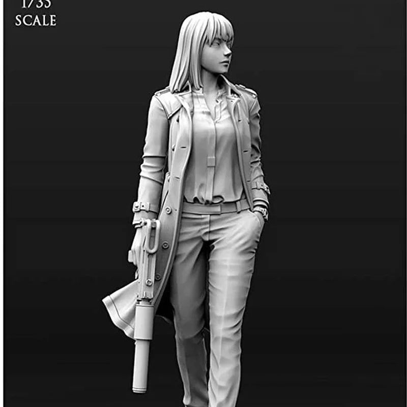 1/35 Modern Female Operative with Rifle and Pleated Skirt, Resin Model Figure Kit, Unassembled and Unpainted