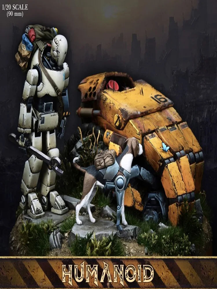 1/20 Mecha with Companions, 3 Figures, Resin Model Figure Kit, Sci-Fi Theme, Unassembled and Unpainted