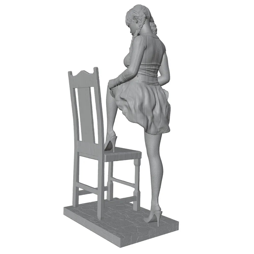 75mm Pin-up Female on Chair, Resin Model Figure Kit, Unassembled and Unpainted