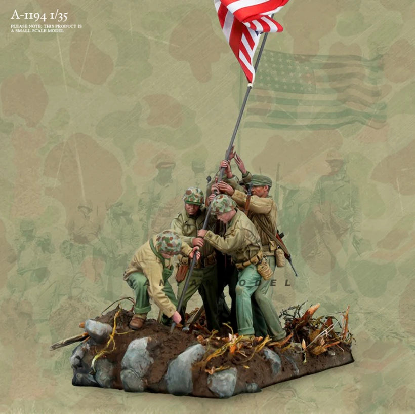 1/35 WWII American Iwo Jima Victory, 4 Figures, Resin Model Diorama Kit, Unassembled and Unpainted