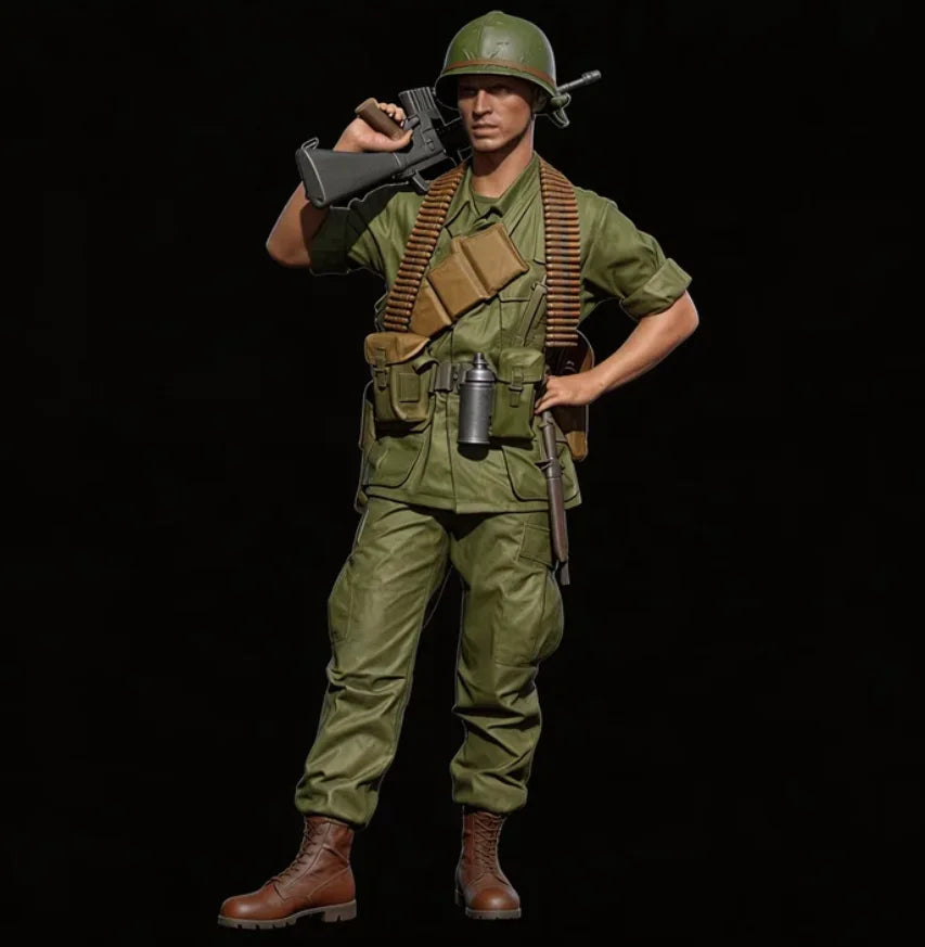 1/35 WWII US Infantryman Standing Alert with Rifle, Resin Model Figure Kit, Unassembled and Unpainted