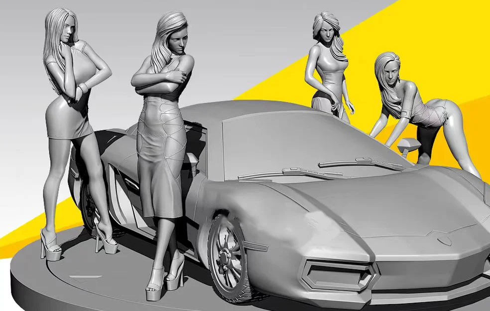 1/35 Pin-up & Sports Cars, 9 Figures, Resin Model Figure Kit, Unassembled and Unpainted