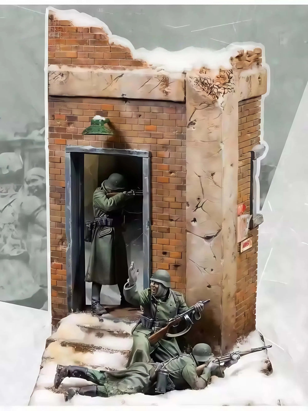 1/35 WWII German Soldiers in Winter Ruins, 3 Figures, Resin Model Diorama Kit, Unassembled and Unpainted