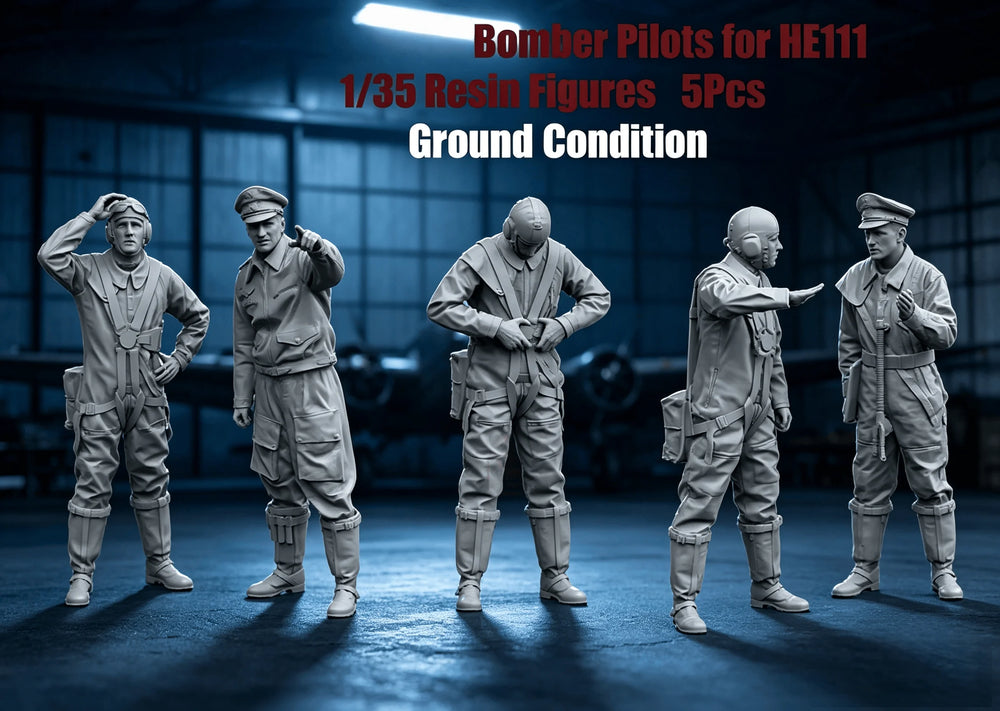 1/35 WWII German Luftwaffe Aircraft Crew, 5 Figures, Resin Model Figure Kit, Unassembled and Unpainted