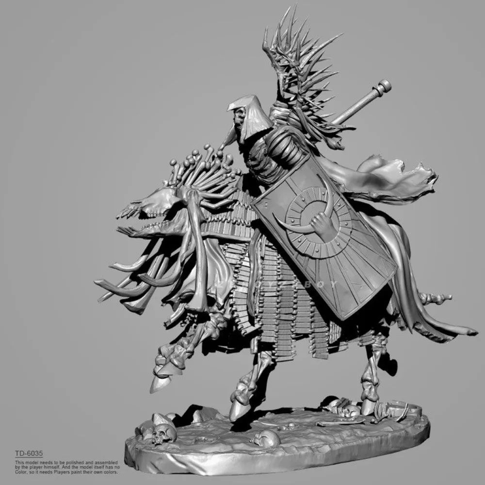50mm Medieval Undead Knight & Warhorse, 2 Figures, Resin Model Figure Kit, Unassembled and Unpainted