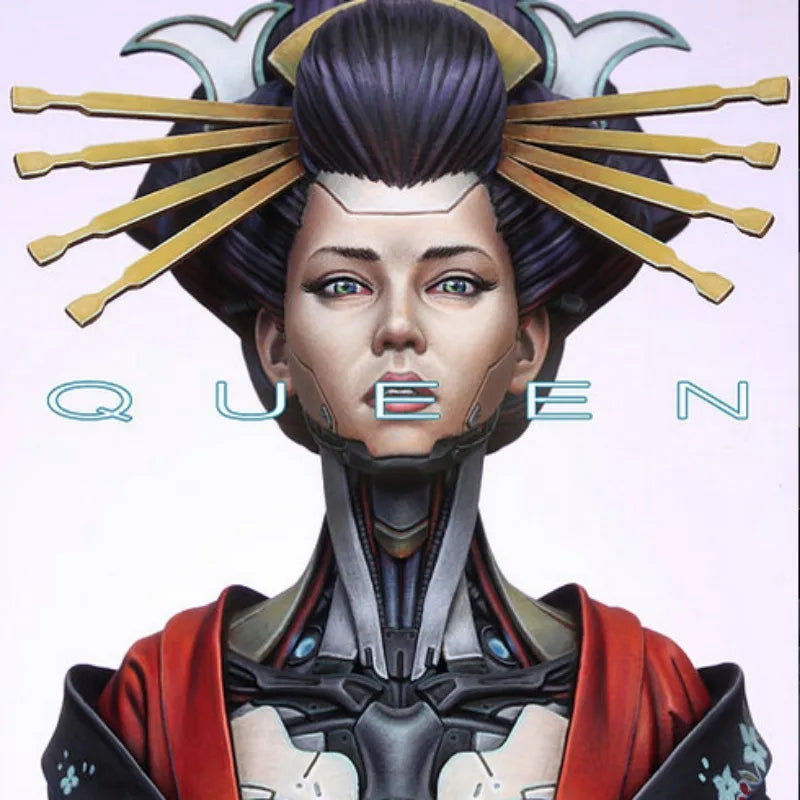 1/10 Female Geisha Robot Queen, Resin Model Bust Kit, Fantasy Theme, Unassembled and Unpainted