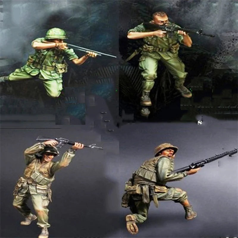 1/35 WWII US Infantry in Combat Assault, 4 Figures, Resin Model Figure Kit, Unassembled and Unpainted
