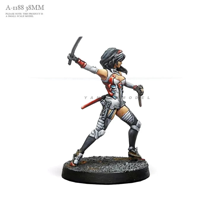 Female Warrior with Dual Blades and Headwrap, Resin Model Figure Kit, Fantasy Theme, Unassembled and Unpainted