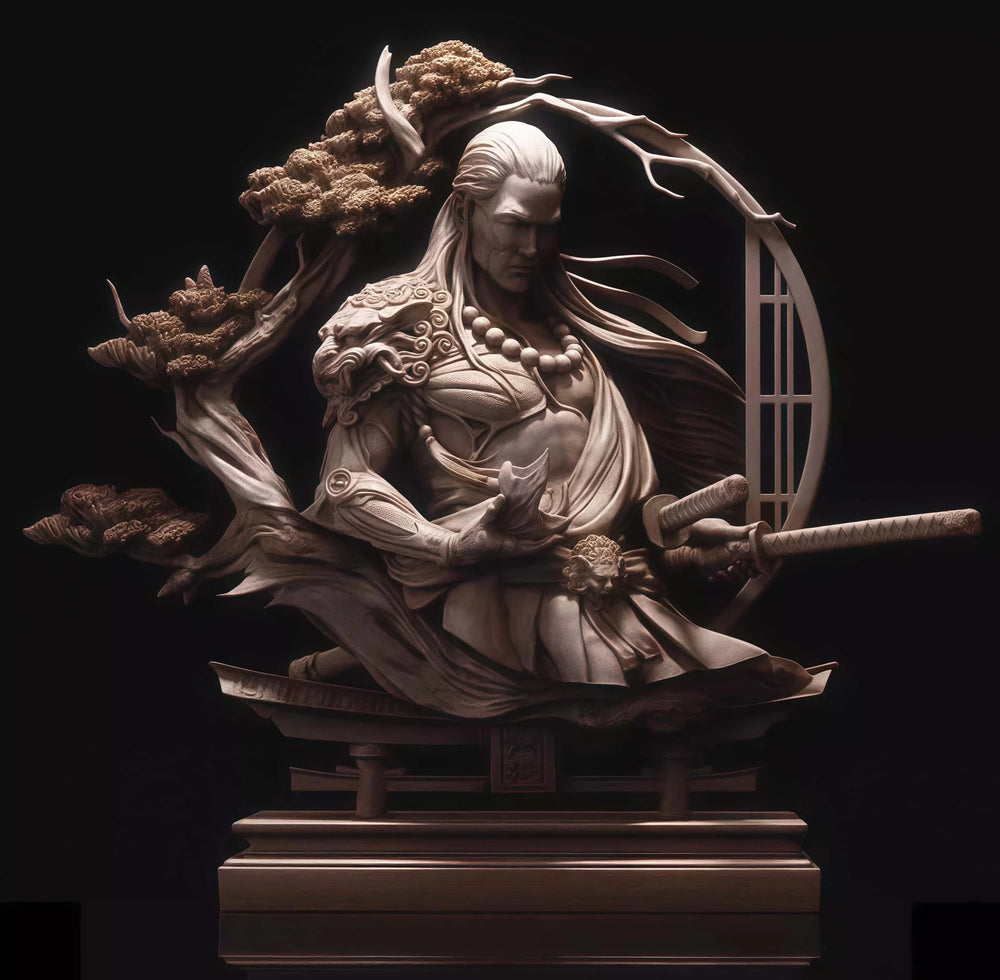 1/10 Sorceress with Wild Flowing Hair, Resin Model Bust Kit, Fantasy Theme, Unassembled and Unpainted
