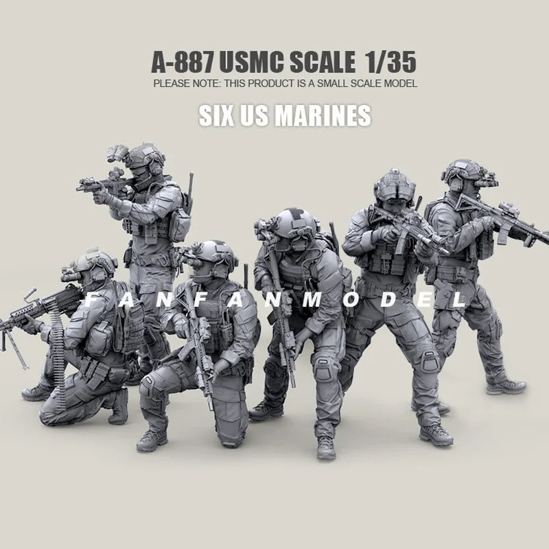 1/35 Modern USMC Infantry, 6 Figures, Resin Model Figure Kit, Unassembled and Unpainted