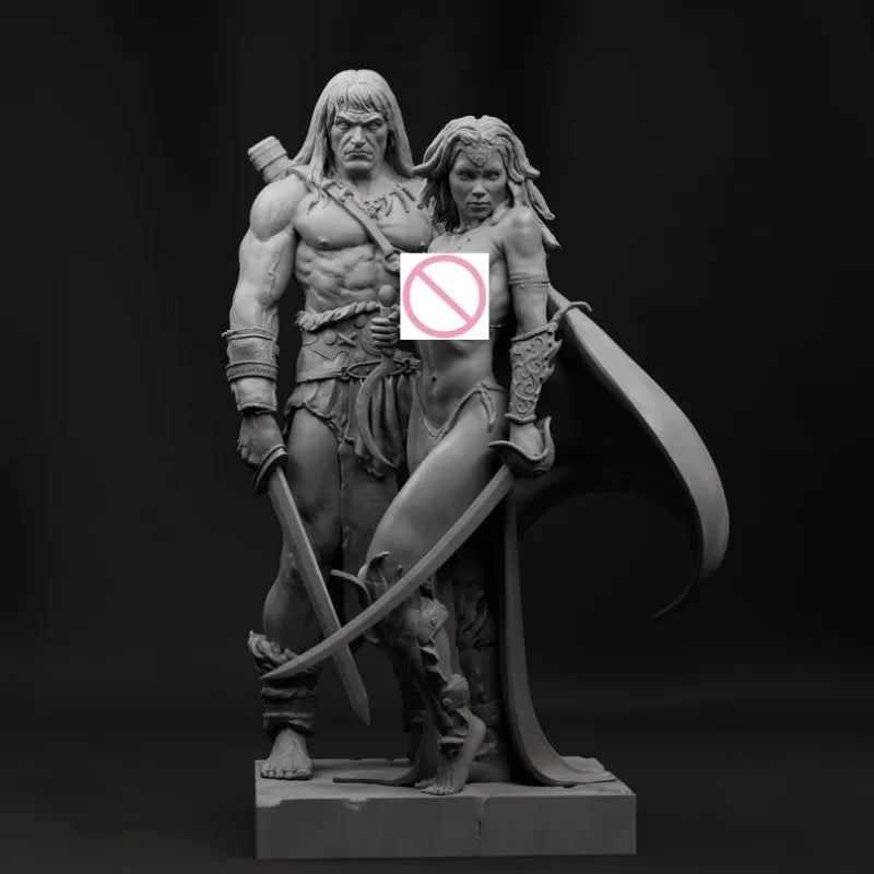1/24 Medieval Barbarian Warriors with Scythes, 2 Figures, Resin Model Figure Kit, Unassembled and Unpainted