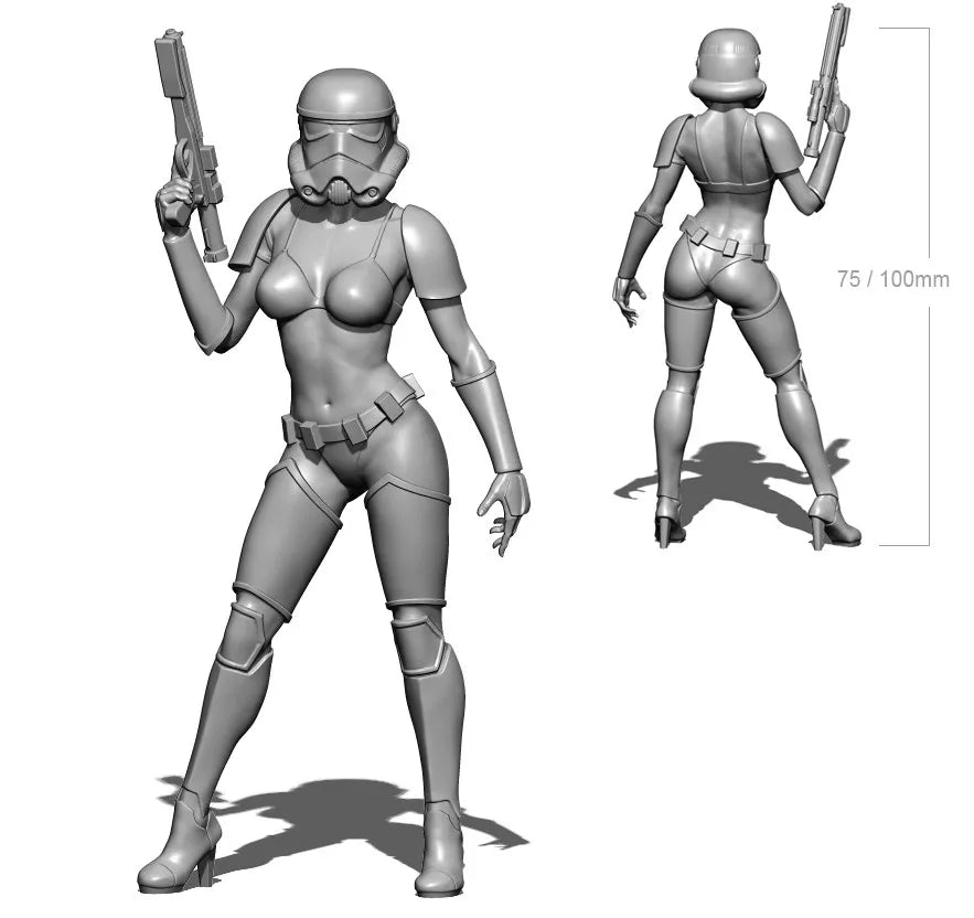 100mm Female Tactical Warrior, Resin Model Figure Kit, Sci-Fi Theme, Unassembled and Unpainted