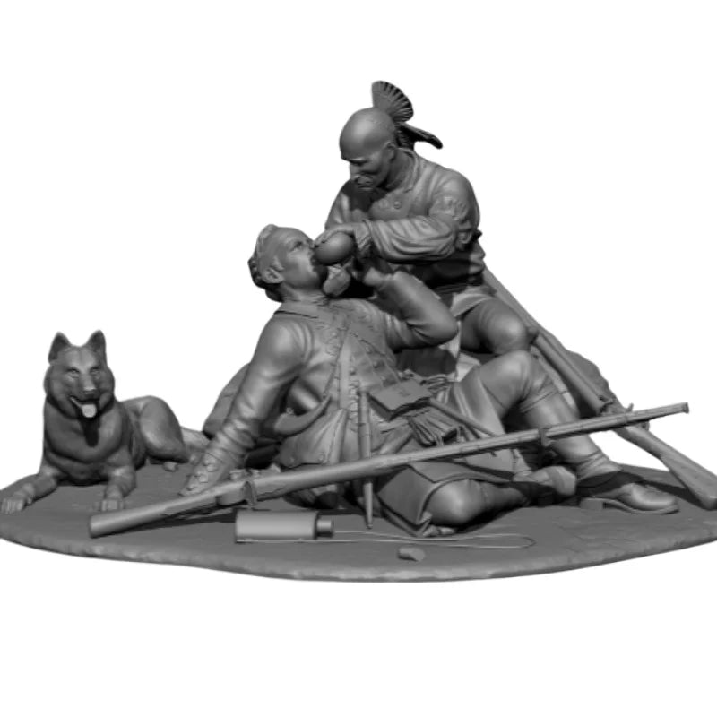 1/24 WWI Soldiers & Canine, 5 Figures, Resin Model Diorama Kit, Unassembled and Unpainted