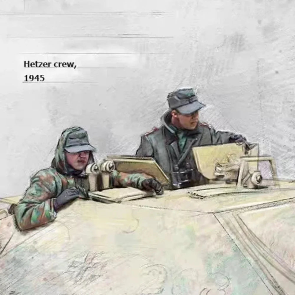 1/35 WWII German Hetzer Crew, 2 Figures, Resin Model Figure Kit, Unassembled and Unpainted