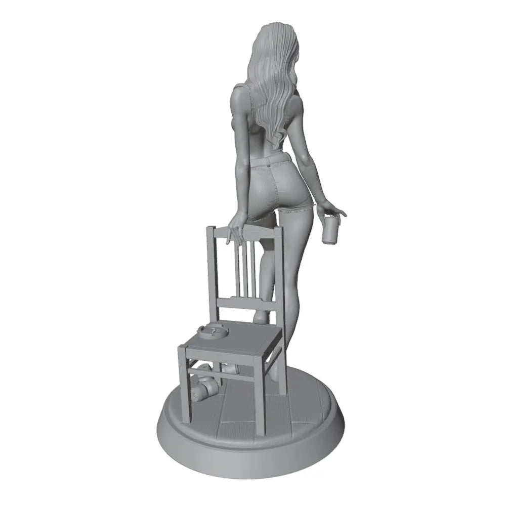 1/24 Female Pin-Up Posing with Chair, Resin Model Figure Kit, Unassembled and Unpainted