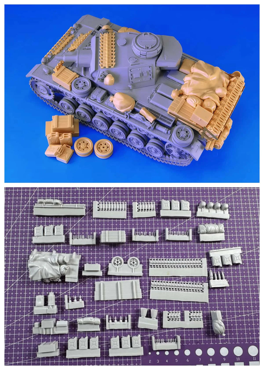 1/35 WWII German Panzer III with Stowage and Crew, Resin Model Vehicle Kit, Unassembled and Unpainted