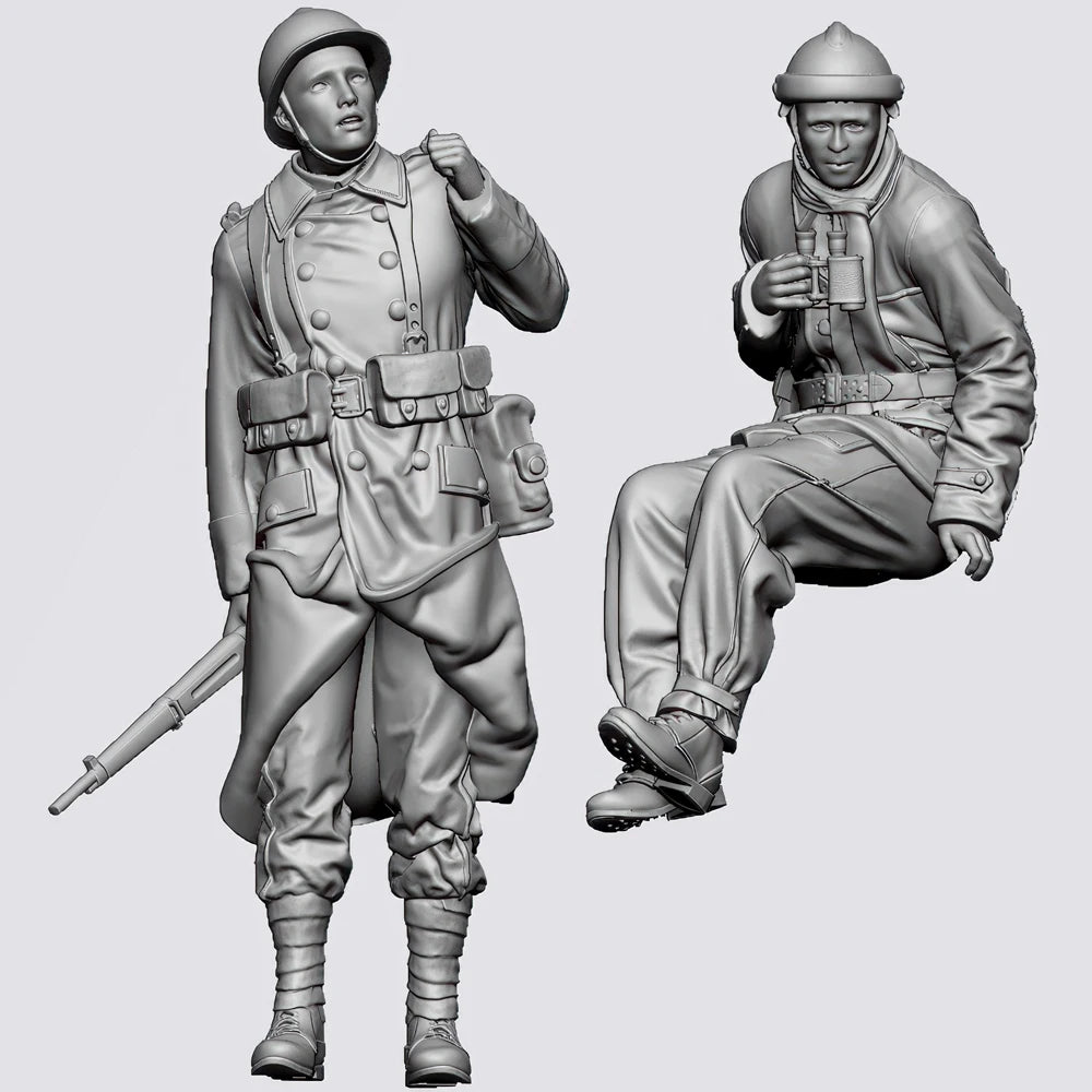 1/35 WWI French Infantry Advancing Over Crater, 2 Figures, Resin Model Figure Kit, Unassembled and Unpainted
