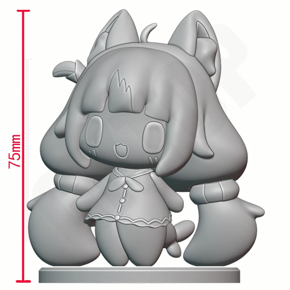 75mm Chibi Girl with Twin Antenna in White Dress, Resin Model Figure Kit, Anime Theme, Unassembled and Unpainted