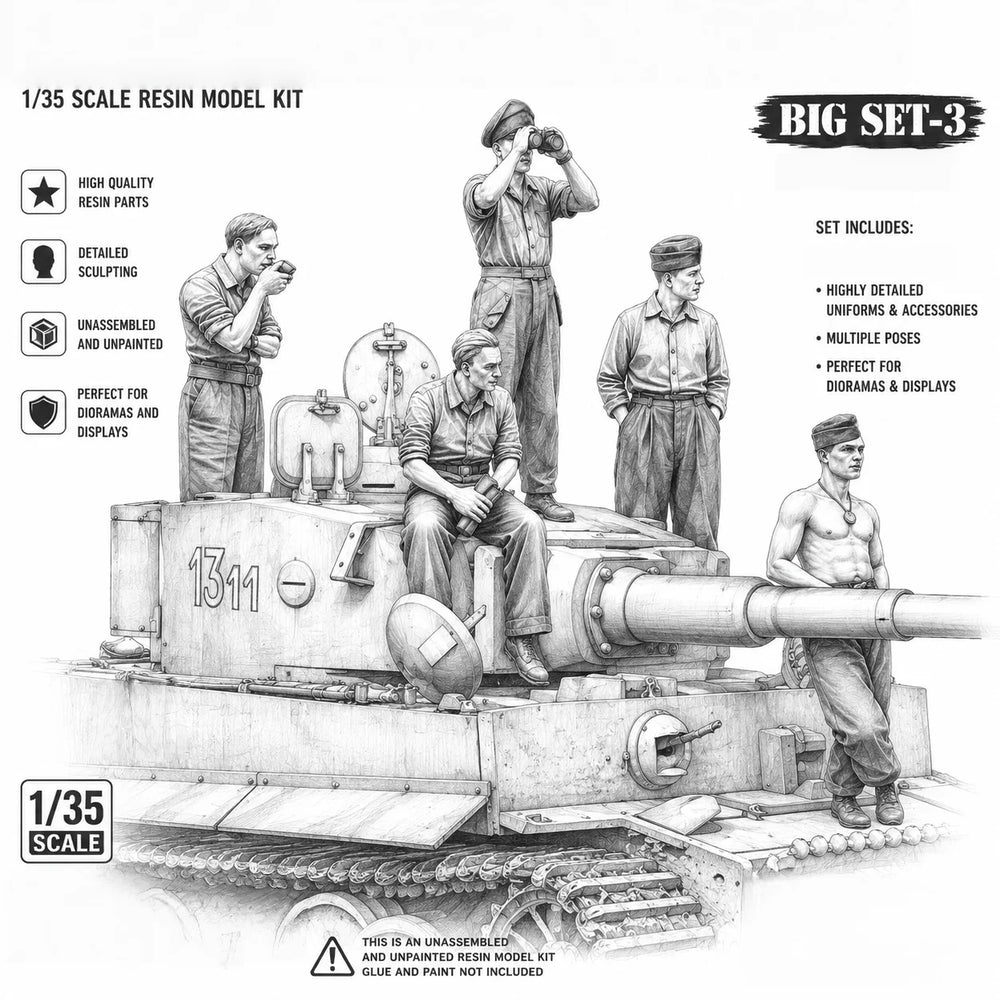 1/35 Modern Leopard Tank Crew, 5 Figures, Resin Model Figure Kit, Unassembled and Unpainted