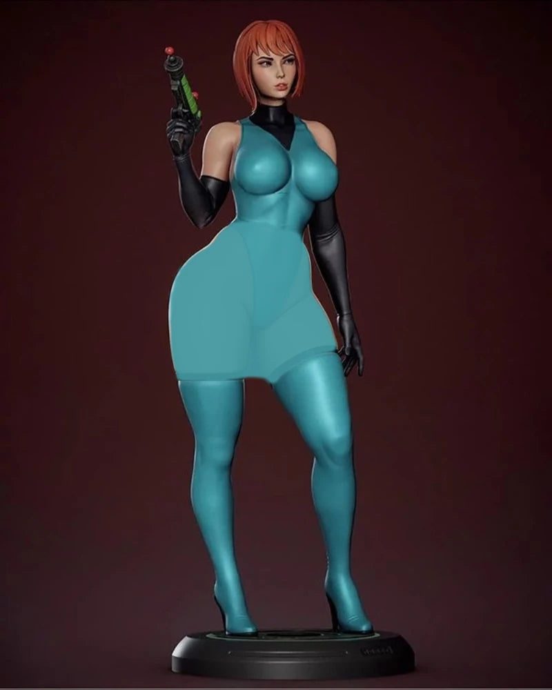 1/24 Sci-Fi Female Commando in Cyan Suit, Resin Model Figure Kit, Unassembled and Unpainted