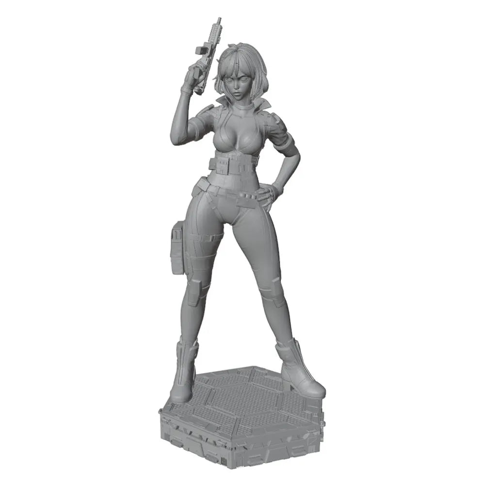 1/24 Female Commando with Machine Gun, Resin Model Figure Kit, Unassembled and Unpainted