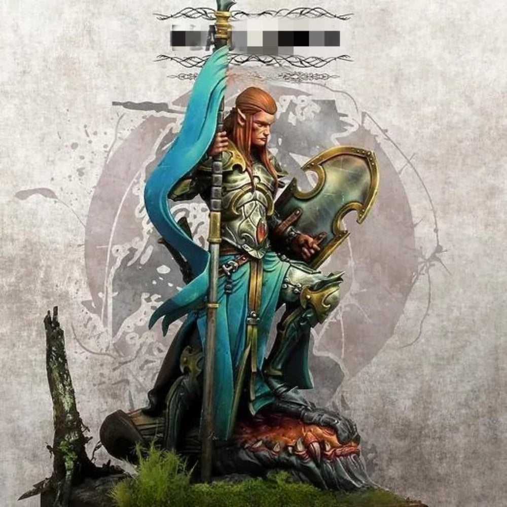 75mm Elf Warrior with Turquoise Cloak, Resin Model Figure Kit, Fantasy Theme, Unassembled and Unpainted