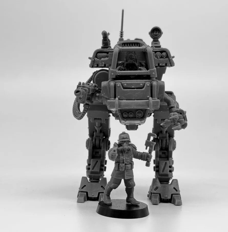 28mm Grimguard Walker MK1, 5 Figures, Resin Model Vehicle Kit, Sci-Fi Theme, Unassembled and Unpainted