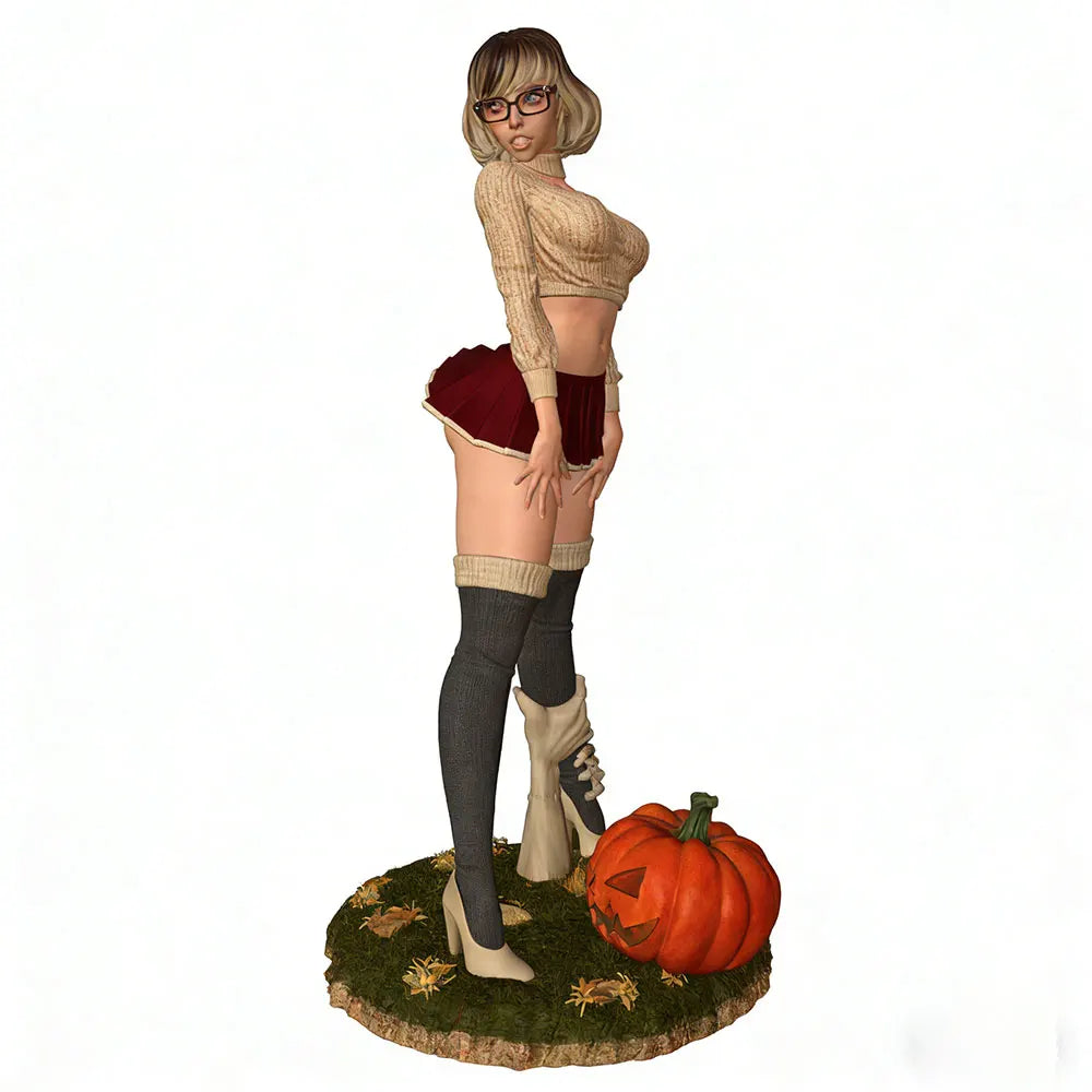 1/24 Autumn Pin-up Standing on Pumpkin, Resin Model Figure Kit, Unassembled and Unpainted