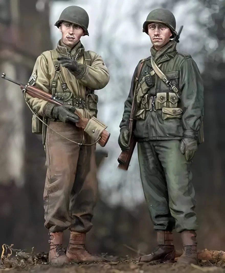 1/35 WWII US Infantry with Standing Rifleman, 2 Figures, Resin Model Figure Kit, Unassembled and Unpainted