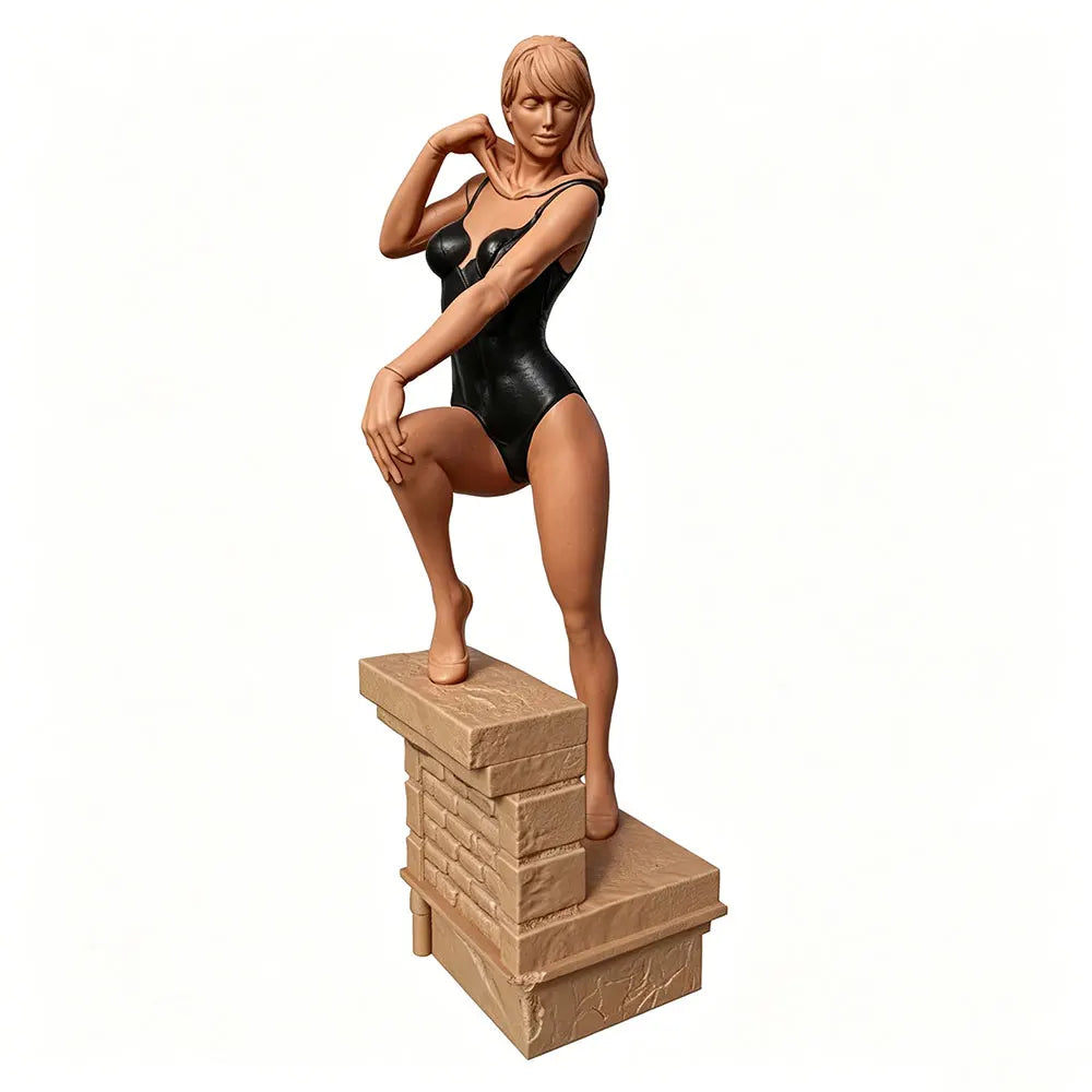 75mm Vintage Pin-Up on Brick Pedestal, Resin Model Figure Kit, Unassembled and Unpainted