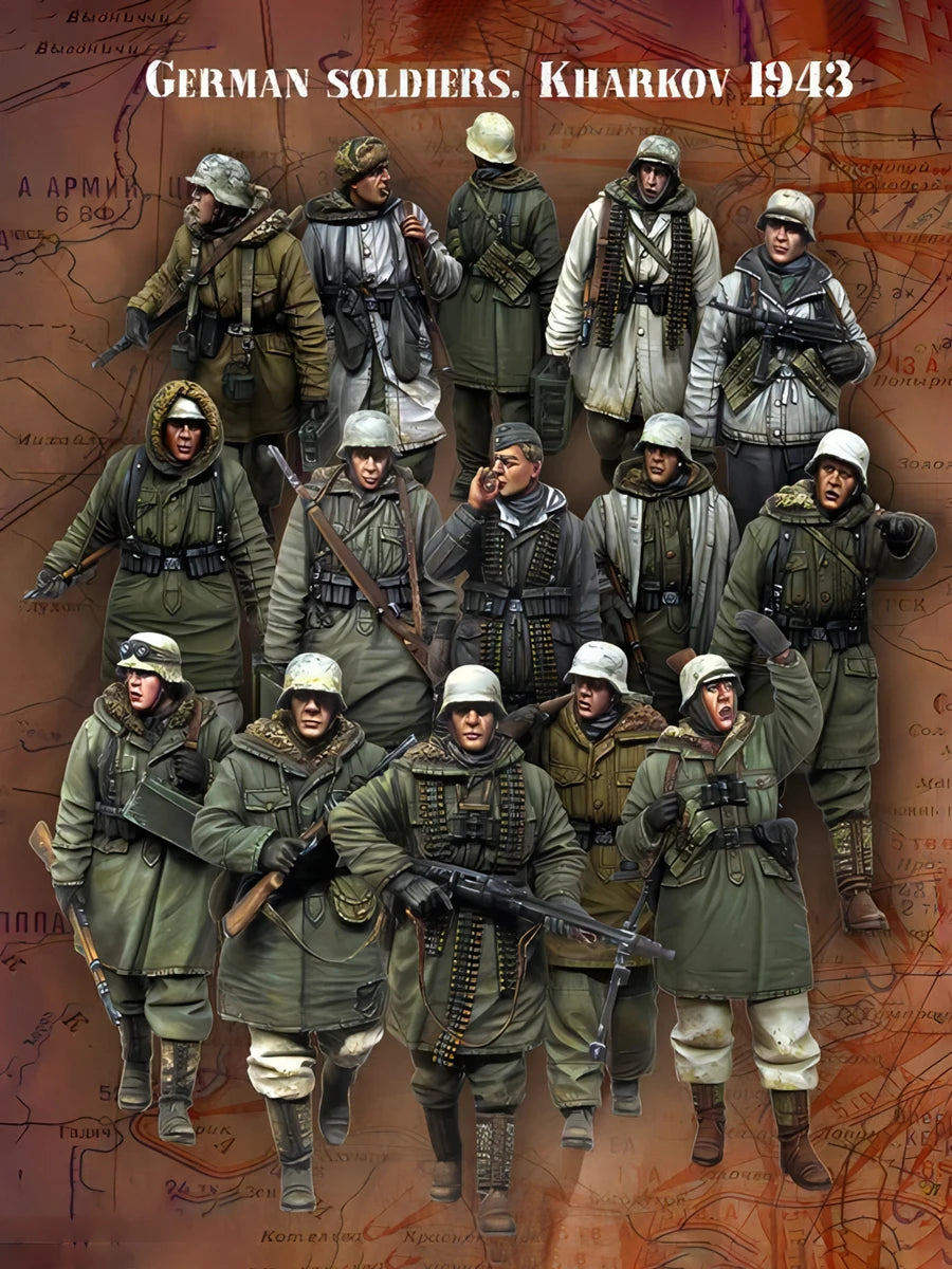 1/35 WWII German Soldiers Kharkov 1943, 15 Figures, Resin Model Figure Kit, Unassembled and Unpainted