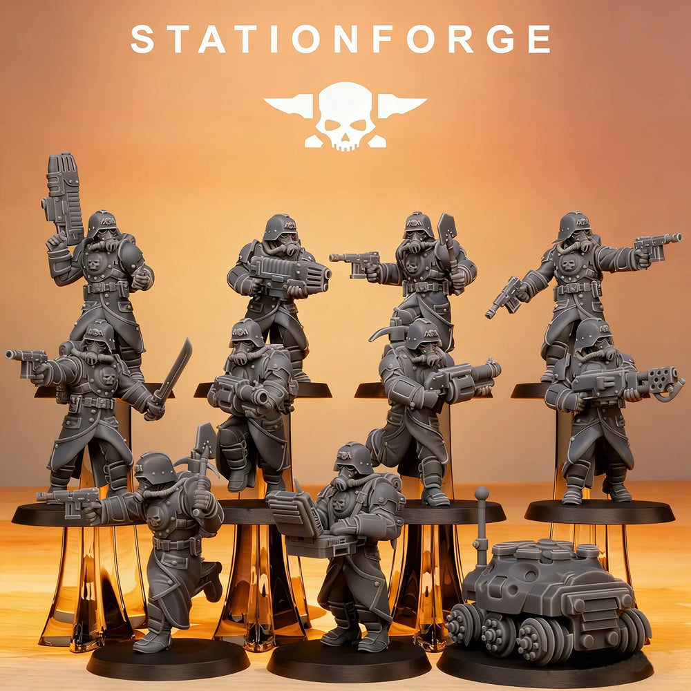 32mm Combat Engineers, 8 Figures, Resin Model Figure Kit, Sci-Fi Theme, Unassembled and Unpainted