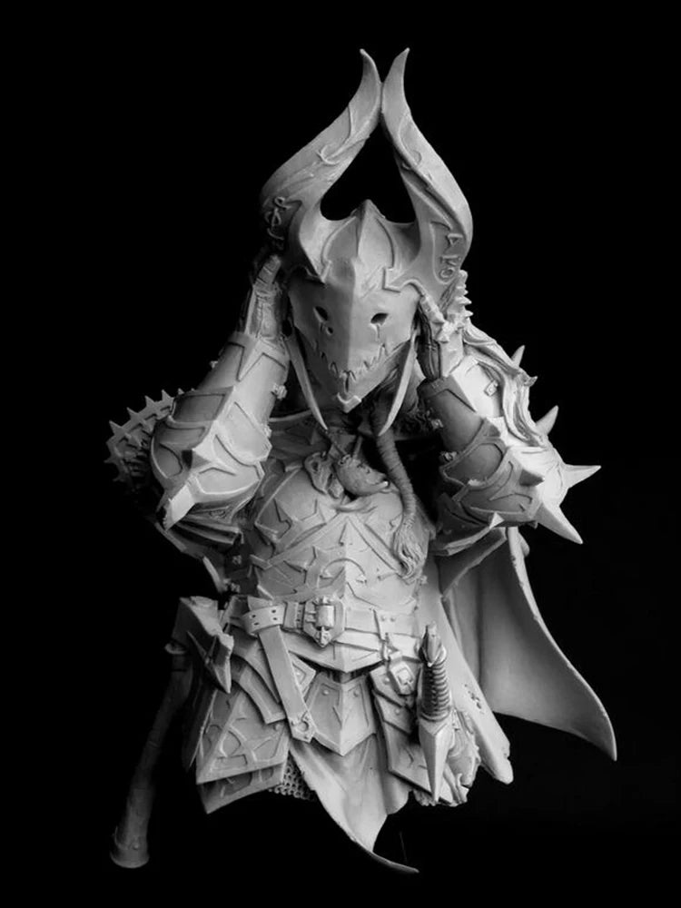 1/10 Sorceress with Spiral Horns and Spiky Armor, Resin Model Bust Kit, Fantasy Theme, Unassembled and Unpainted
