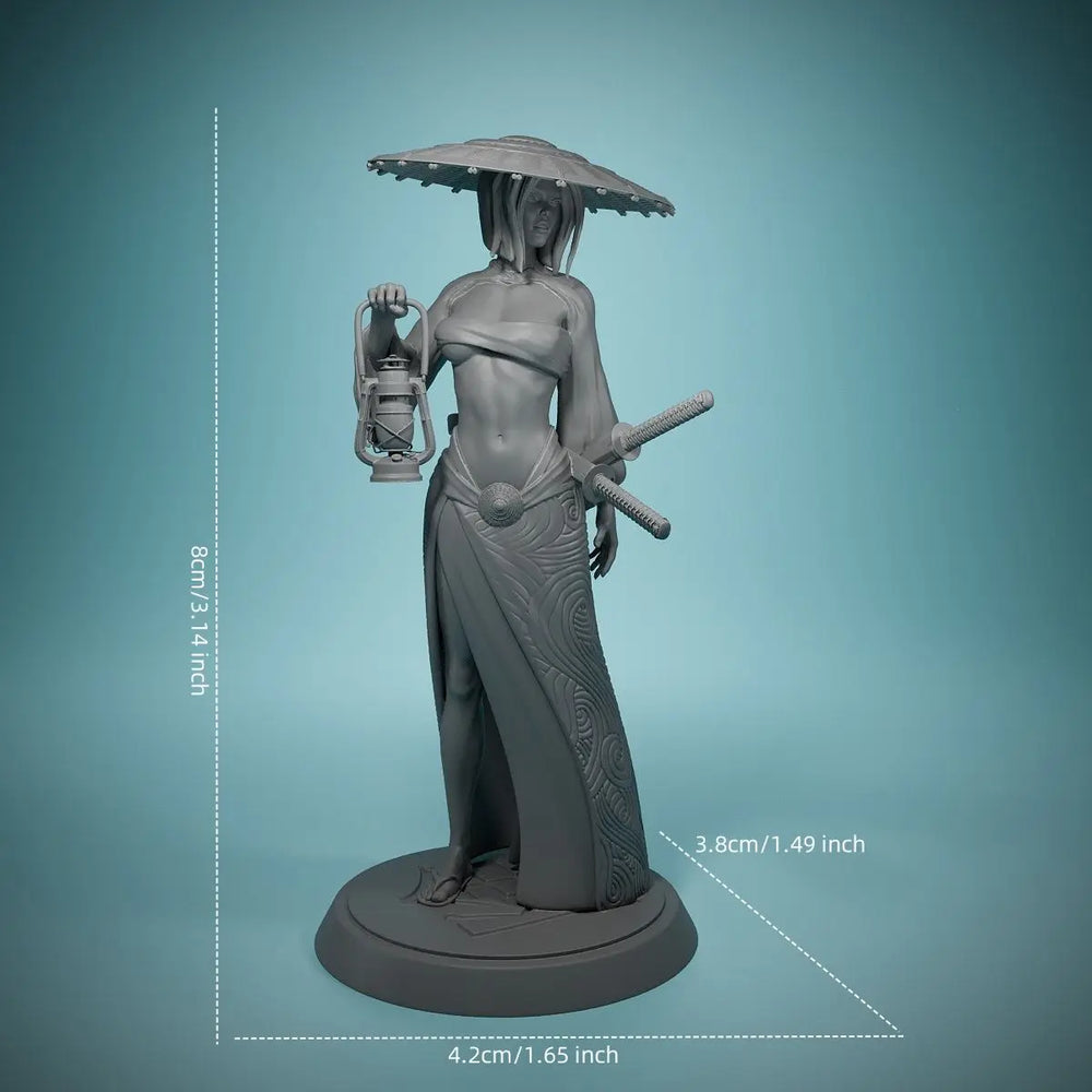 Asian Warrior Maiden with Parasol and Spears, Resin Model Figure Kit, Fantasy Theme, Unassembled and Unpainted