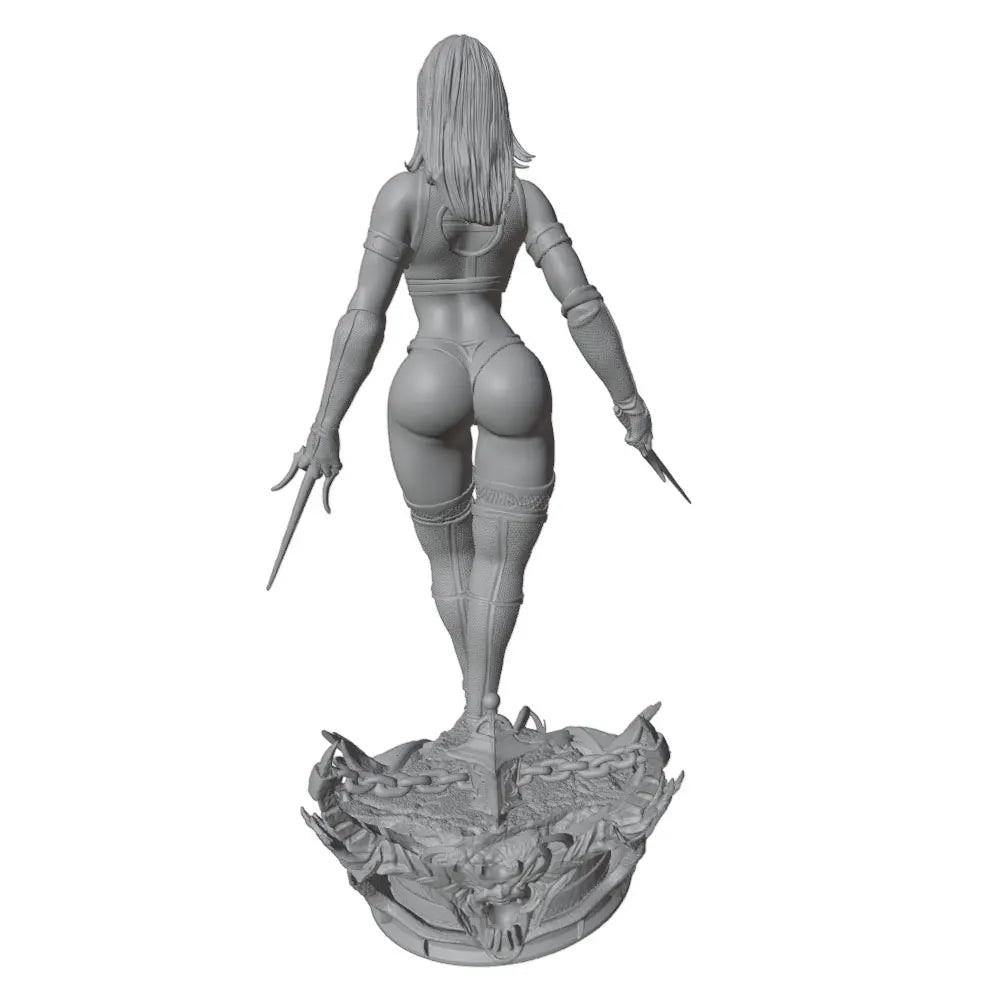 1/24 Female Warrior with Curved Daggers on Demon Head, Resin Model Figure Kit, Fantasy Theme, Unassembled and Unpainted