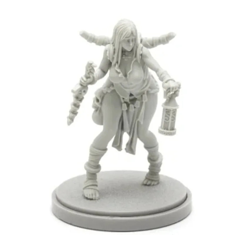 30mm Orc Sorceress with Staff and Lantern, Resin Model Figure Kit, Fantasy Theme, Unassembled and Unpainted