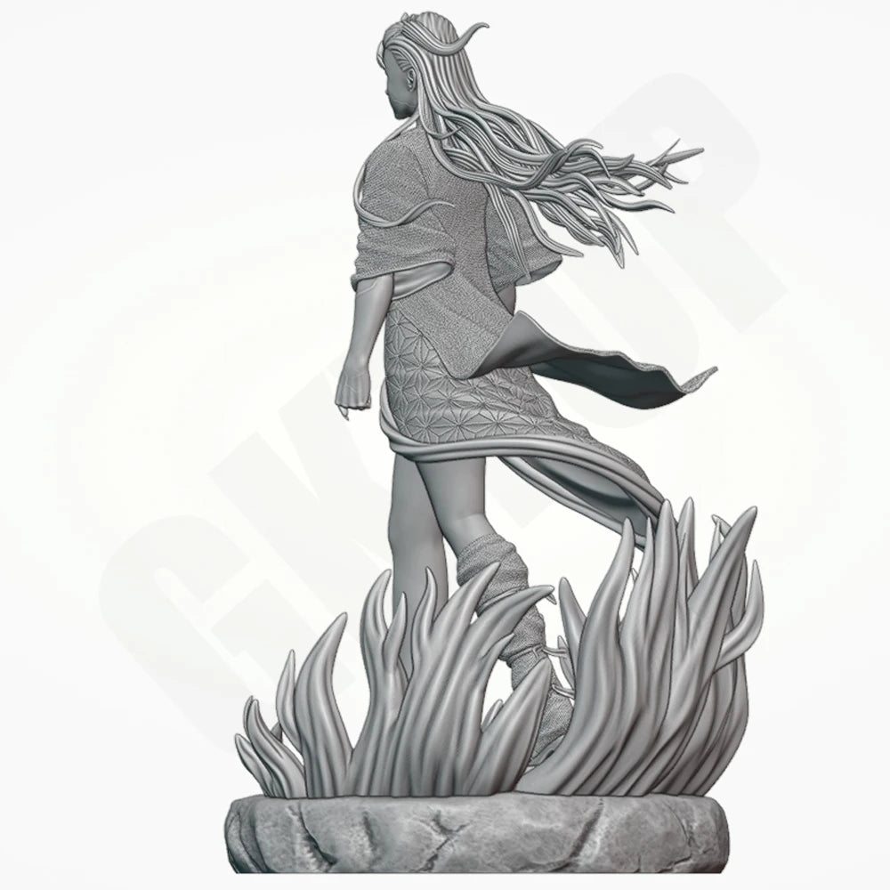 1/24 Fire Elf Sorceress on Flaming Base, Resin Model Figure Kit, Fantasy Theme, Unassembled and Unpainted