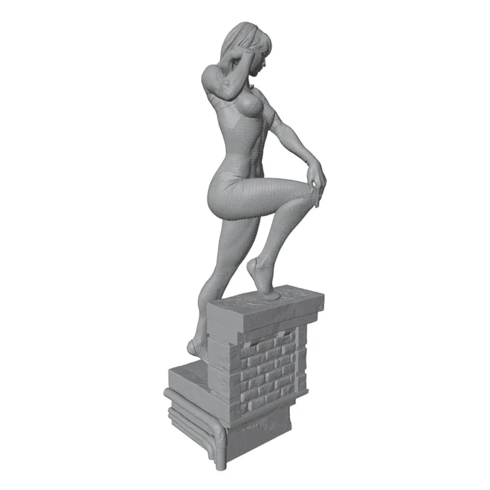 75mm Vintage Pin-Up on Brick Pedestal, Resin Model Figure Kit, Unassembled and Unpainted