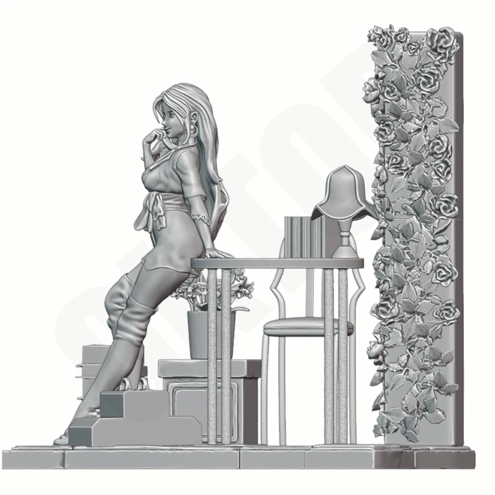 1/24 Pin-up Woman, Resin Model Diorama Kit, Unassembled and Unpainted