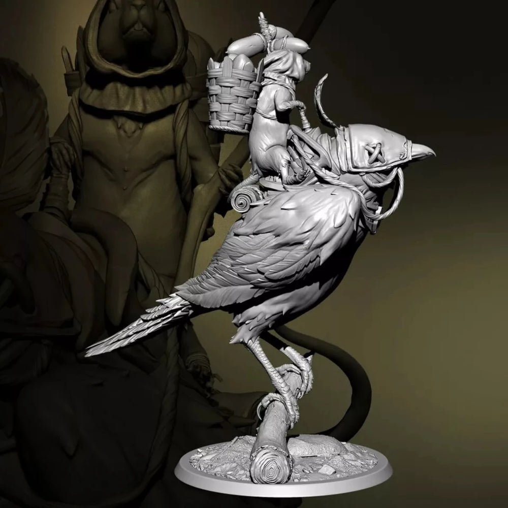 50mm Mounted Knight with Magpie, 2 Figures, Resin Model Figure Kit, Fantasy Theme, Unassembled and Unpainted
