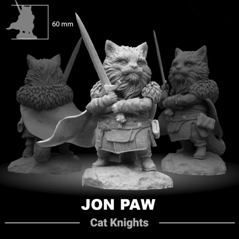 60mm Medieval Cat Knight Warriors, 3 Figures, Resin Model Figure Kit, Unassembled and Unpainted