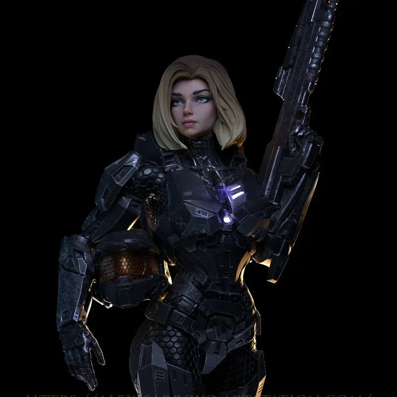 75mm Female Tactical Operator with Rifle, Resin Model Figure Kit, Sci-Fi Theme, Unassembled and Unpainted